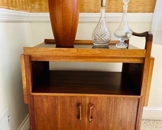 Vintage Danish Modern Rolling Drop Leaf Bar Cart