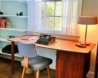 Mid Century Modern Writing Desk and vintage Thonet chair (4 chairs available)