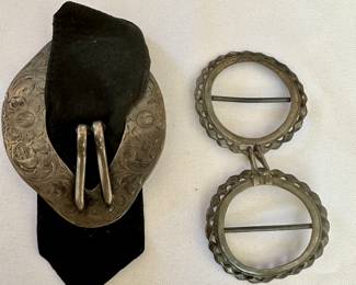 Vintage belt buckles; sterling silver (L)