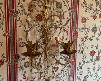 Brass and crystal sconce