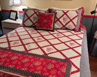 Queen provincial bed skirt, quilt and shams and pillow