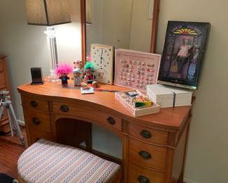1940-50's circa vanity dresser with stool; Vintage presidential button collection, vintage toys:  Barbie and more! 