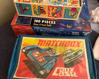 Vintage matchbox cars and case