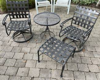 Rocker chairs (2) and ottoman; round wire side table