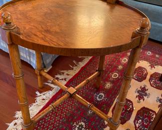 Side table and another view of the wool area rug