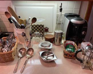 Coffee maker, kitchen utensils, coffee press, flatware and more