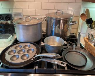 large stock pots and pans (cast iron and crepe)