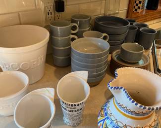 popcorn and french fry holders, Italian ceramic pitcher and stoneware