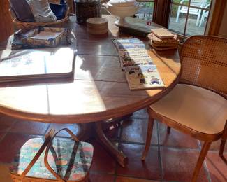 Other view of the kitchen oak dining table and chairs; linens, tureen; "year" tiles and more!