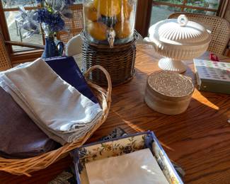 Linens, lemonade decanter; tureen and more