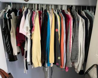 Women's clothes:  sweaters (M - L); shirts (8 - 12, M - L)