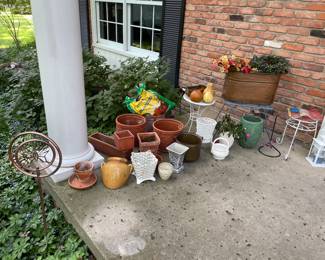 Copper wash tub, side tables and planters