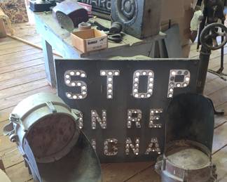 Authentic vintage/ antique reflective rail road sign “stop on red signal” 2 rail road lights