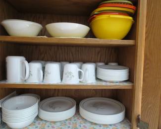 Corelle Dishes-Green floral spray pattern