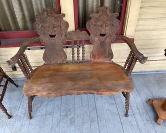 Antique Man of the North Ornate Wooden Bench