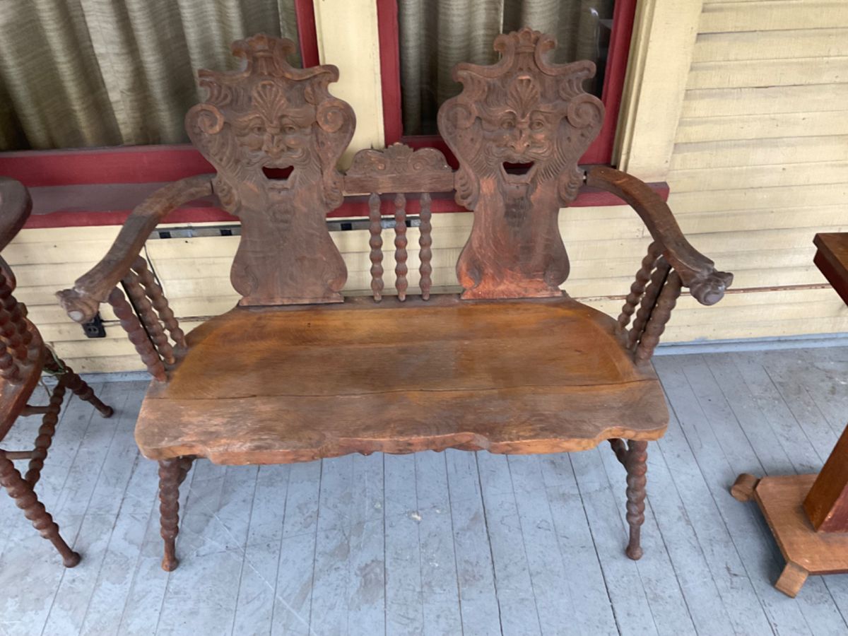 Antique Man of the North Ornate Wooden Bench