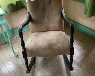 Antique Upholstered Rocker - needs cleaning or recovering.