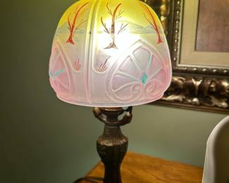 Lamp with Obverse Hand Painted Glass Shade