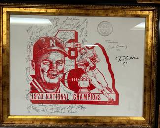 1970 National Champions Lithograph Original Autographs by Tom Osborne and Bob Devaney