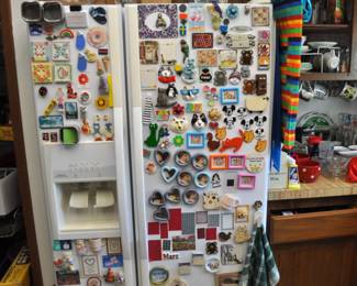 Kitchen:  Corningware, Laguna Melmac dishes, linens, Pyrex nesting bowls, mint green 1968 hand mixer w/instruction booklet, barware, coffee makers, Corelle dinnerware, flatware, kitchen gadgets, Krups grinder, Oster blender, popcorn popper, pots and pans, Pyrex baking dishes, toaster, waffle iron, cobalt glass dinner set, Gense Ultima stainless steel, Oneida crystal, Orrefors crystal, Princess House, set of Snowman china, Sweden stainless steel serving pieces, cookbooks, huge selection of coffee mugs (many collectible and many in original boxes) including Starbucks, Laurel Burch, Deborah Mumm, tea kettles, knife set, milk glass, magnets, Rubbermaid, Ikea jars, rolling pins, baking items, paper goods, spices and seasonings, large griddle, canned goods, glassware, and more!