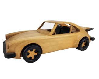 Large Porsche 911 Coupe Wood Carved Sculpture Model