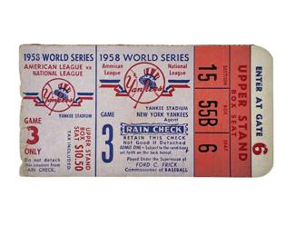 1958 World Series Yankees vs Braves Ticket Stub