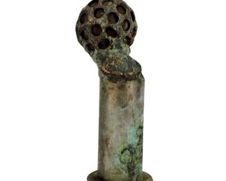 Modern Brutalist Orb Copper Welded Steel Sculpture Signed