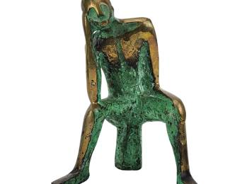 Vintage Modernist Solid Bronze Sitting Figure