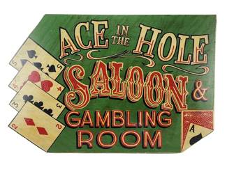 Vintage Pub Saloon Wood Poker Playing Cards Sign