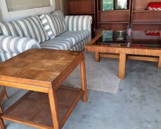 Your new living room? $195  Green and white striped couch; coffee table with matching end table; good condition.Drexel Heritage Consensus Wood Inlay & Cane Side Table 26" wide x 26" depth x 24.5" high Drexel Heritage Consensus Collection Glass Top Cocktail Table
42" wide x 42" deep x 18" height.
