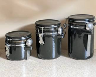 Set of Three Kitchen Storage Jars with Measuring Spoons