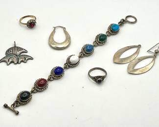 Sterling Silver Jewelry including earrings, rings, pendant, and bracelet. Ships Nationwide!