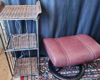MPS087 - Footstool And Wicker &Wire Shelf