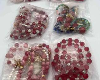 MPS138-6 Ea Red Beaded Necklaces And Earrings 