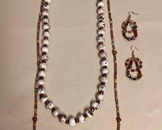MPS202 Natural Stone & Pearl Necklace & Earrings New