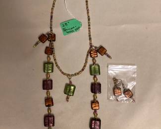 MPS203 African Glass Beaded Necklace & Earrings New 