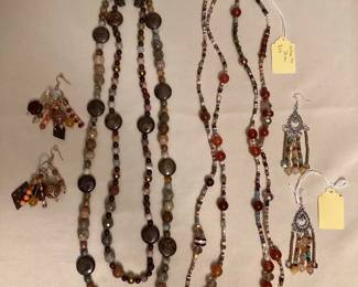 MPS205 Two Natural Stone Bead Necklaces & Two Pairs Of Earrings New 
