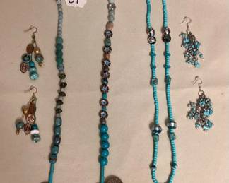 MPS207 Two Fossil & Natural Stone Necklaces & Two Pairs Of Earrings New