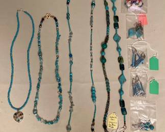 MPS209 Four Turquoise Bead Necklaces & Five Pairs Of Earrings New 
