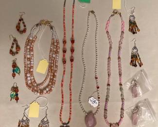 MPS211 Four Natural Stone & Crystal Necklaces & Five Pairs Of Earrings New