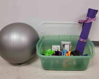 Exercise Ball, Exercise Mat, Resistance Band, Two Pair Of Hand Weights, Strap On Weights, Exercise Wheels 