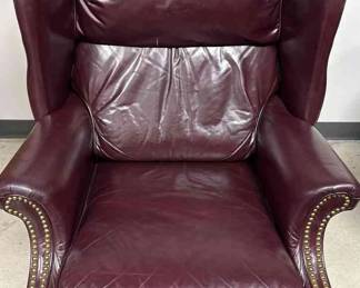 Leather BarcaLounger Recliner Burgundy With Gold Colored Rivets And Clawed Wood Feet