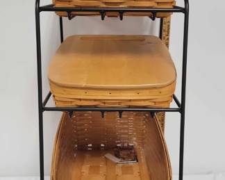 Longaberger Trio Of Baskets With A Black Iron Shelf