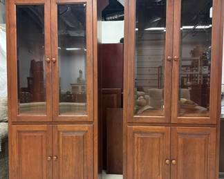 Pair Of Cherry Wood Cabinets With Glass Fronts 