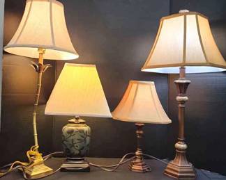 Two Brass And Marble Table Lamps, One Ceramic Table Lamp, One Brass Table LampAll Work