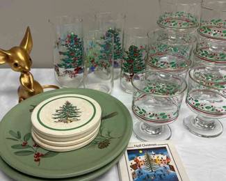 Vintage Christmas Glassware Spode Coasters And VilleroyBoch Ornament