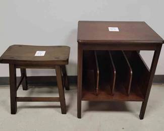 Wood End Table W Slots On Bottom And Wood Stool