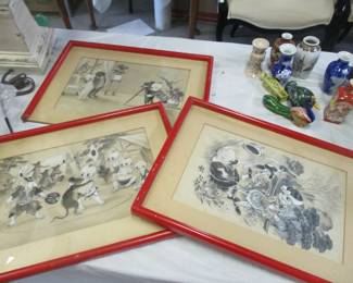 Three well-framed Japanese anime. c. 1930