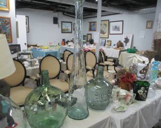 Five tall hand-blown jugs