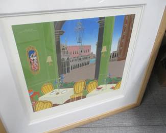 "Cafe Quadri", Serigraph after Thomas Mcknight, Certificate of Authenficity    from Martin-Lawrence Gallery
